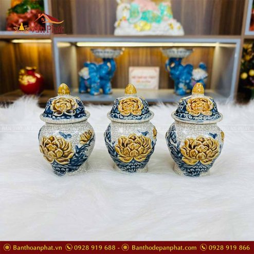 Chóe Thờ Men Rạn Đắp Nổi Hoa Sen GS936