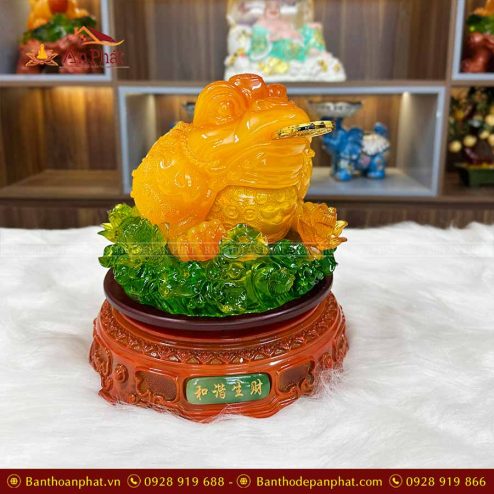 Cóc Thiềm Thừ Cam Lá Sen Đế Gỗ Xoay VP0014