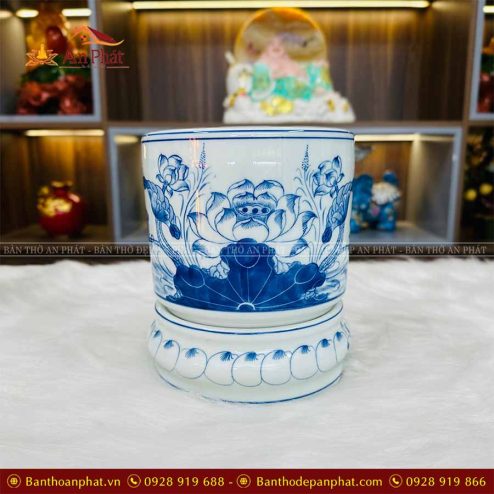Đế Kê Bát Hương Men Lam Vẽ Tay GS948