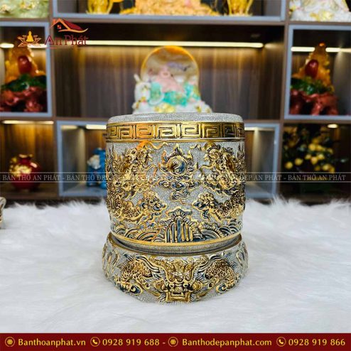 Đế Kê Bát Hương Men Rạn Đắp Nổi Vẽ Vàng Đồ Thờ Cao Cấp GS1039