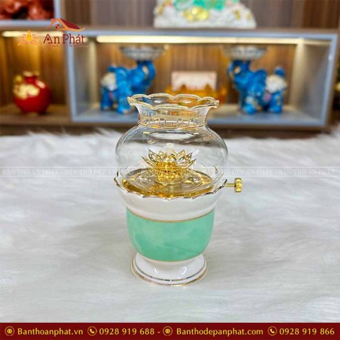 Đèn Dầu Thờ Men Giả Đá Xanh Ngọc GS1029