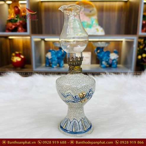 Đèn Dầu Thờ Men Rạn Đắp Nổi Mẫu Nơ GS935
