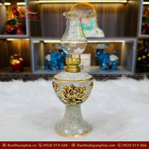 Đèn Dầu Thờ Men Rạn Vẽ Vàng Đồ Thờ Cao Cấp GS1049