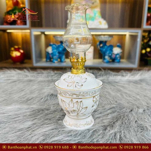 Đèn Dầu Thờ Trắng Ngọc Hoa Sen GS944