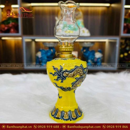 Đèn Thờ Dầu Bát Tràng Đắp Nổi Vàng GS914