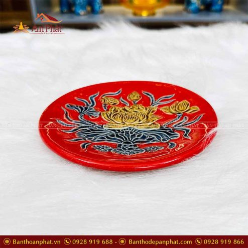 Đĩa Trầu Cau Thờ Đắp Nổi Đỏ Đồ Thờ Gốm Sứ GS978