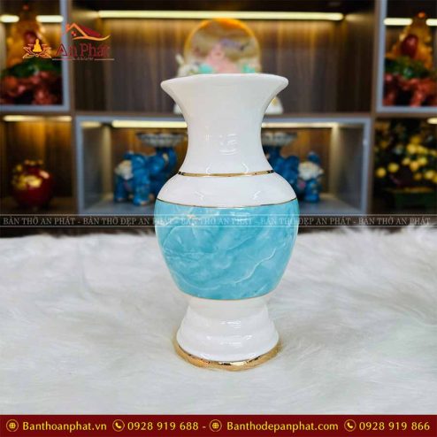 Lọ Hoa Men Giả Đá Xanh Dương Đồ Thờ Gốm Sứ GS1033