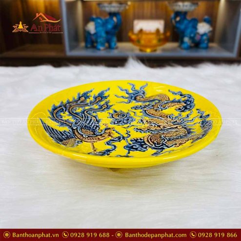 Mâm Bồng Đồ Thờ Bát Tràng Đắp Nổi Vàng GS909