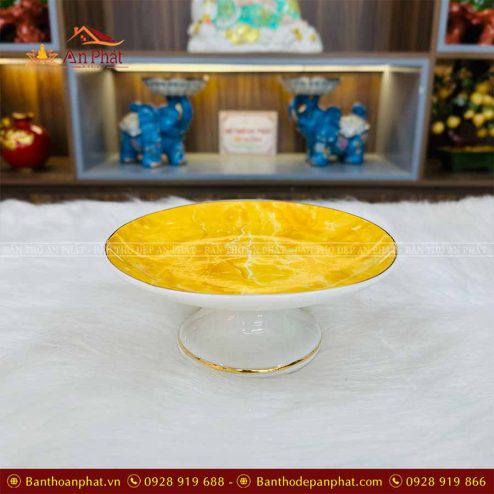 Mâm Bồng Men Giả Đá Vàng Đồ Thờ Gốm Sứ GS1017