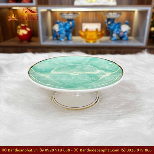 Mâm Bồng Men Giả Đá Xanh Ngọc Đồ Thờ Gốm Sứ GS1026