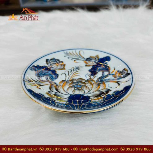 Mâm Bồng Men Lam Vẽ Vàng Đồ Thờ Cao Cấp GS1051