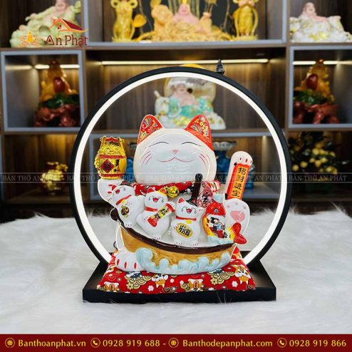 Mèo Thần Tài Vẫy Tay Bát Vàng Bụng Thuyền 01804-11B