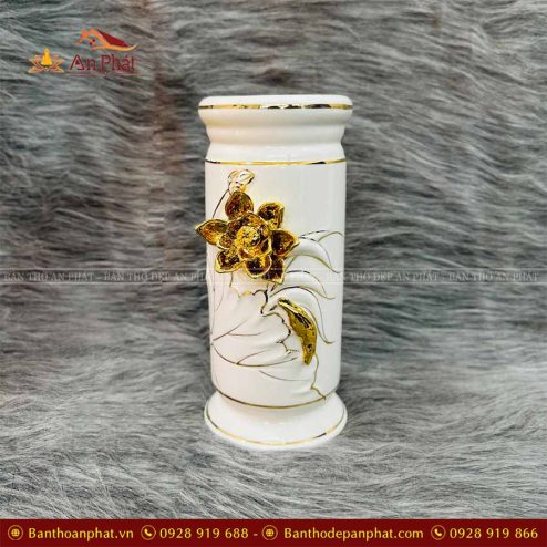 Ống Hương Bạch Ngọc Hoa Sen Dát Vàng GS904