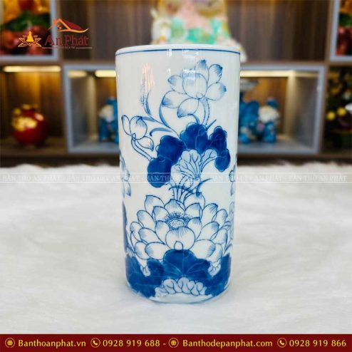 Ống Hương Men Lam Vẽ Tay Hoa Sen Bát Tràng GS952