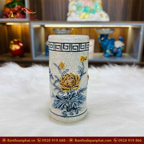 Ống Hương Men Rạn Đắp Nổi Hoa Sen GS930