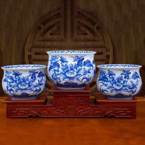 Bát Hương Lựu Men Lam Vẽ Tay Cao Cấp GS1116