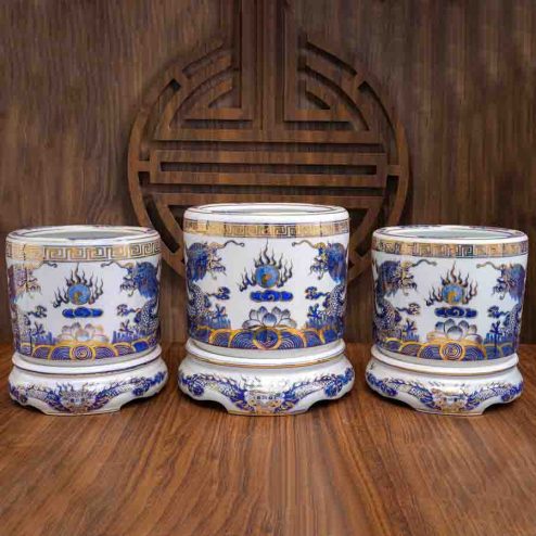 Bát Hương Men Lam Vẽ Vàng 24K Cao Cấp GS1162