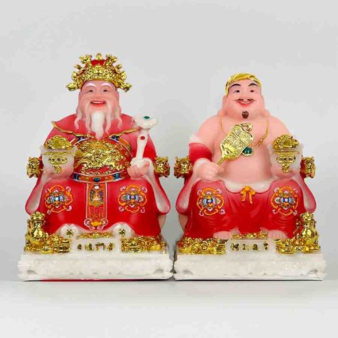 Bộ 2 Tượng Thần Tài Thổ Địa Phú Quý Rồng Đá Đỏ T0165