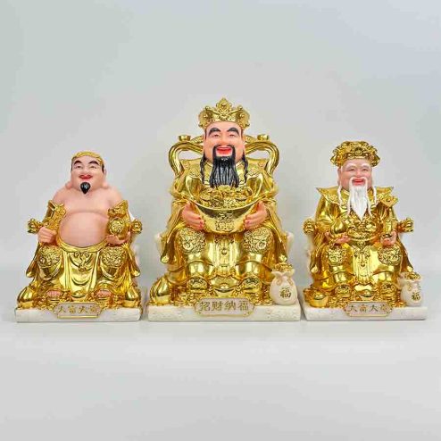 Bộ 3 Tượng Thần Tài Thổ Địa Vàng Kim Đá Cao Cấp T0172