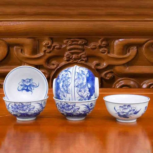 Bộ Bát Thờ Men Lam Vẽ Tay GS1149