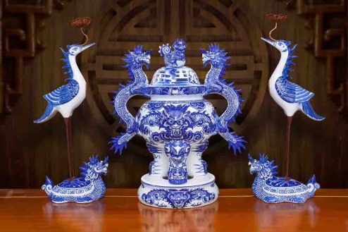 Bộ Tam Sự Men Lam Vẽ Tay GS1088