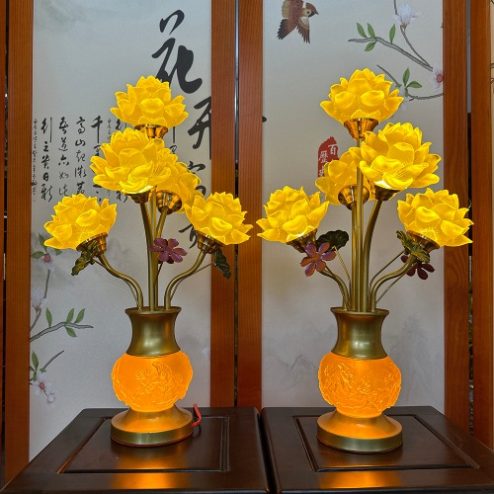 Đèn Thờ Lưu Ly 5 Bông Thân Lùn DT1073