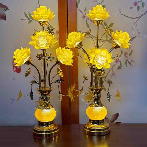 Đèn Thờ Lưu Ly Cành Vàng Cao Cấp 5 Bông DT1064