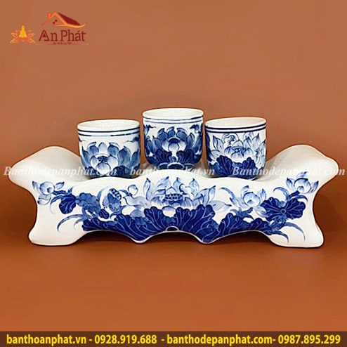 Kỷ Chén 3 Men Lam Bát Tràng Cao Cấp GS881