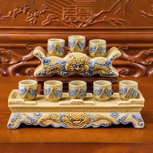 Kỷ Chén Thờ Men Hoàng Thổ Đắp Nổi GS1160