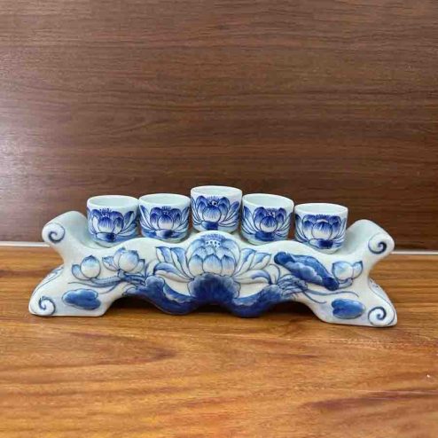 Kỷ Chén Thờ Men Lam Đắp Nổi Cao Cấp GS1161
