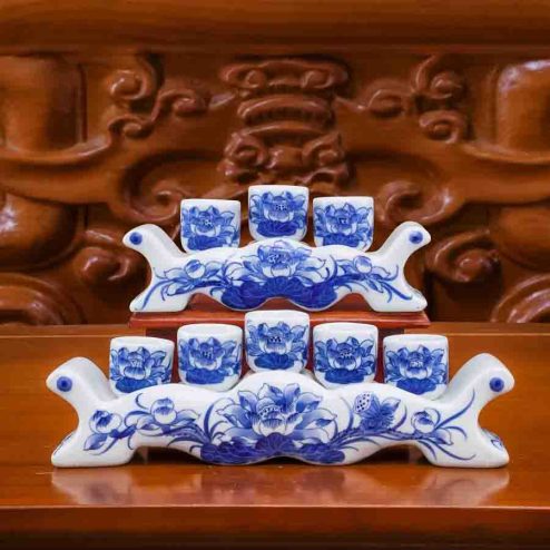 Kỷ Chén Thờ Men Lam Vẽ Tay GS1157
