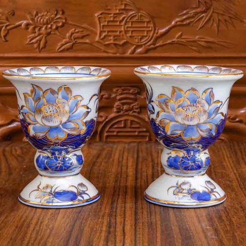 Ly Phật Thủ Men Lam Vẽ Vàng 24K Cao Cấp GS1134