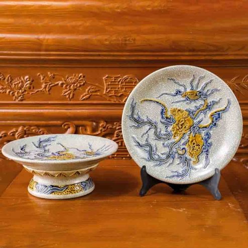 Mâm Bồng Men Rạn Đắp Nổi Cao Cấp GS1122