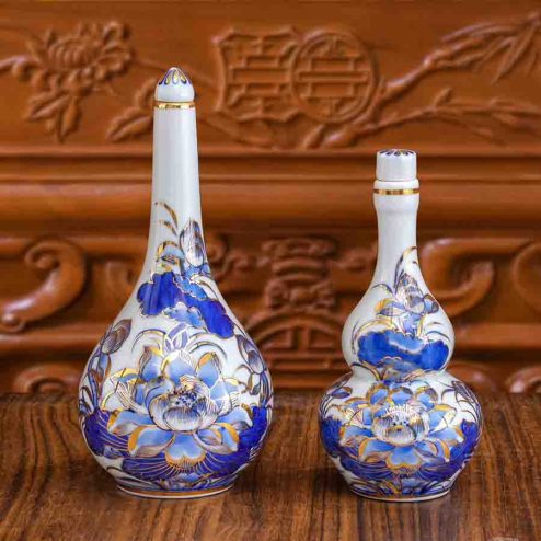 Nậm Rượu Men Lam Vẽ Vàng 24K GS1140