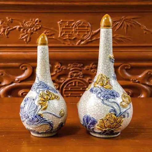 Nậm Rượu Men Rạn Đắp Nổi Dáng Bầu GS1139