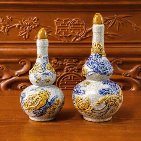 Nậm Rượu Men Rạn Đắp Nổi Hồ Lô GS1137