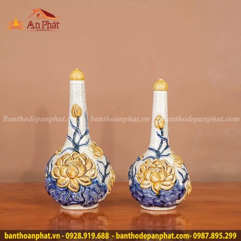 Nậm Rượu Men Rạn Hoa Sen Bát Tràng GS876