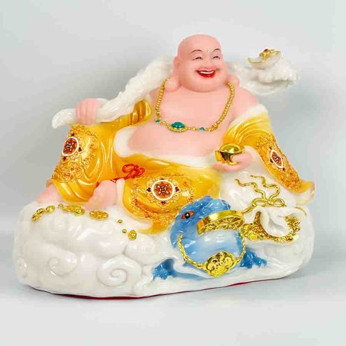 Tượng Di Lặc Đá Phú Quý Vác Đào Vàng TDL017