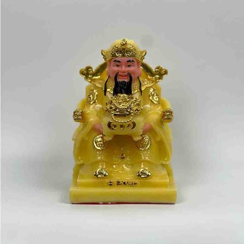 Tượng Thần Tài Giữ Tiền Thạch Anh Vàng T0109