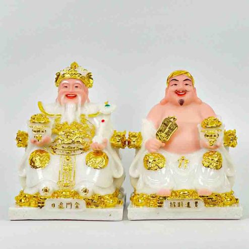Tượng Thần Tài Ông Địa Bộ 2 Ông Phú Quý Đá Trắng T0154