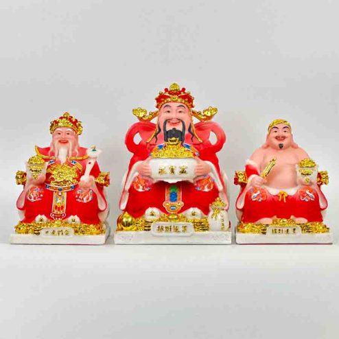 Tượng Thần Tài Ông Địa Bộ 3 Ồng Phú Quý Đá Đỏ T0152