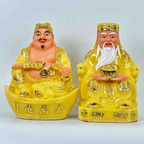 Tượng Thần Tài Thổ Địa Bộ 2 Ông Đá Mẫu Thỏi Vàng T0144