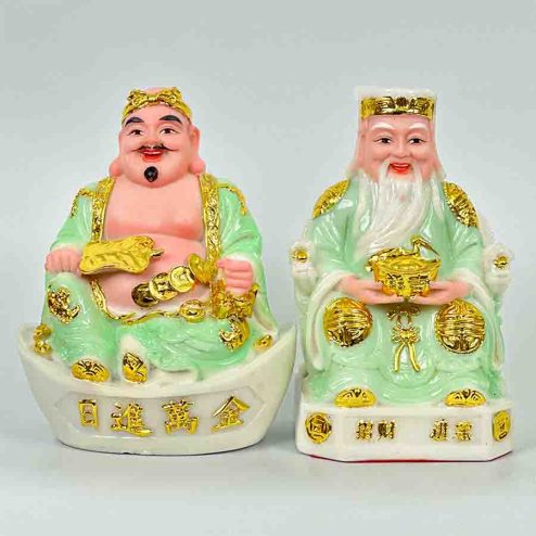 Tượng Thần Tài Thổ Địa Bộ 2 Ông Đá Việt Xanh Ngọc T0141