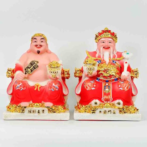 Tượng Thần Tài Thổ Địa Bộ 2 Ông Phú Quý Đá Đỏ T0147