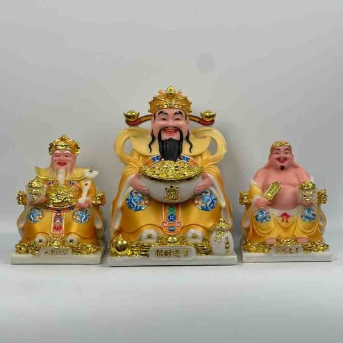 Tượng Thần Tài Thổ Địa Bộ 3 Ông Đá Phú Quý Vàng TT0104