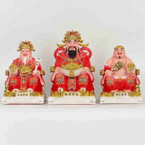 Tượng Thần Tài Thổ Địa Bộ 3 Ông Phú Quý Rồng Đá Đỏ T0168