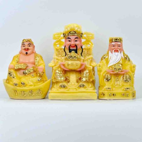 Tượng Thần Tài Thổ Địa Đá Việt Bộ 3 Ông Mẫu Thỏi Vàng T0142