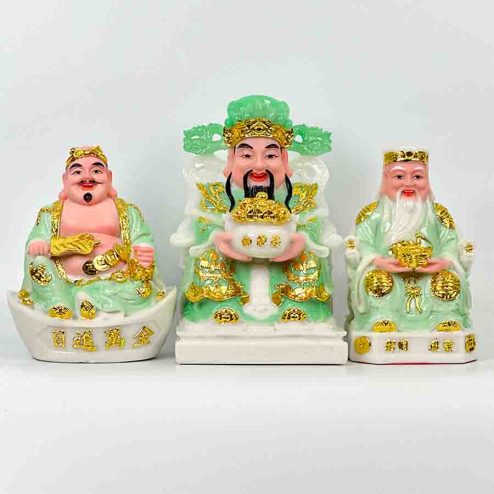 Tượng Thần Tài Thổ Địa Đá Việt Xanh Ngọc Bộ 3 Ông T0139
