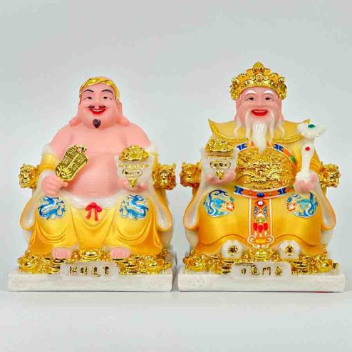 Tượng Thần Tài Thổ Địa Phú Quý Đá Vàng Bộ 2 Ông T0146