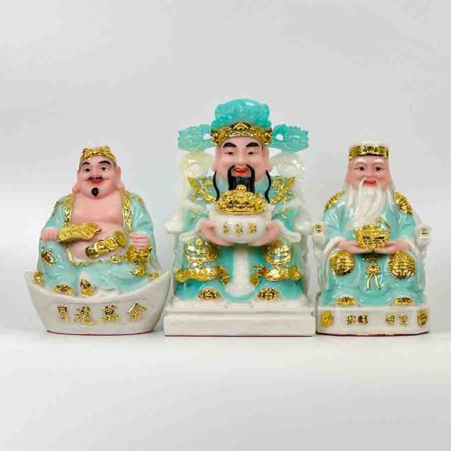 Tượng Thần Tài Thổ Địa Thỏi Vàng Đá Việt Xanh Bộ 3 Ông T0133